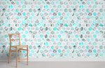 Papier peint mural turquoise à motifs hexagonaux - Vignette | Mr Papier Peint