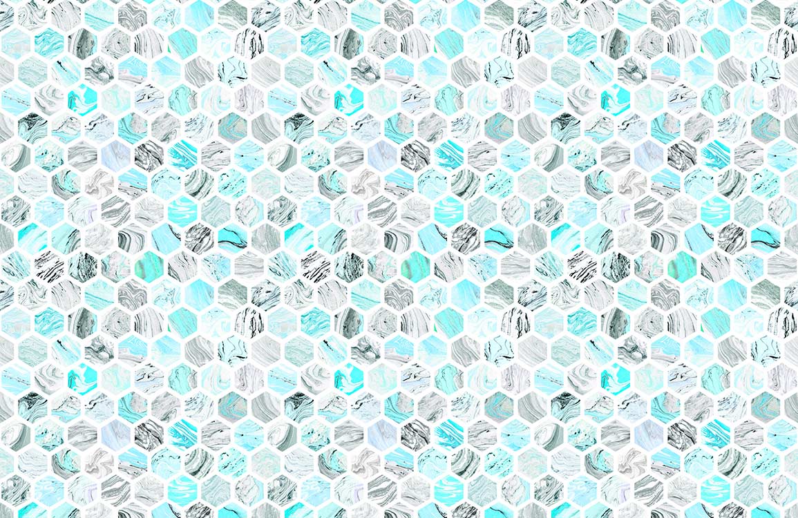 Papier peint mural turquoise à motifs hexagonaux - Le meilleur Papier peint panoramique Sur mesure