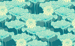 Papier peint mural turquoise fluorescent motif lotus - Vignette | Mr Papier Peint