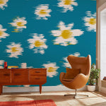 Papier Peint Mural Vague de Marguerites Éclat sur Fond Sarcelle - Vignette | Mr Papier Peint