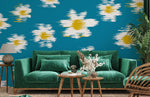 Papier Peint Mural Vague de Marguerites Éclat sur Fond Sarcelle - Vignette | Mr Papier Peint