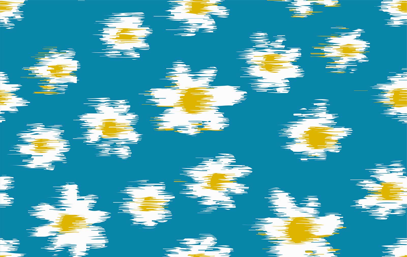 Papier peint mural vague avec tissu teal, motif floral ikat blanc et or pour murale