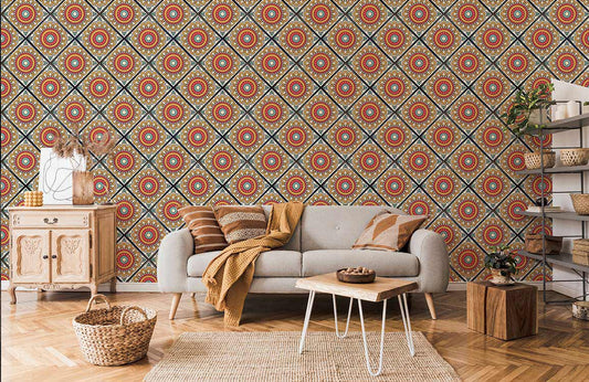 Canapé en tissu gris clair avec jambes en bois, idéal pour un papier peint mural vecteurs orange
