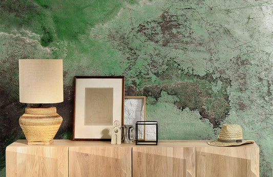 Texture de mur vert délabré avec motifs organiques pour peinture murale vert et papier peint mural vert
