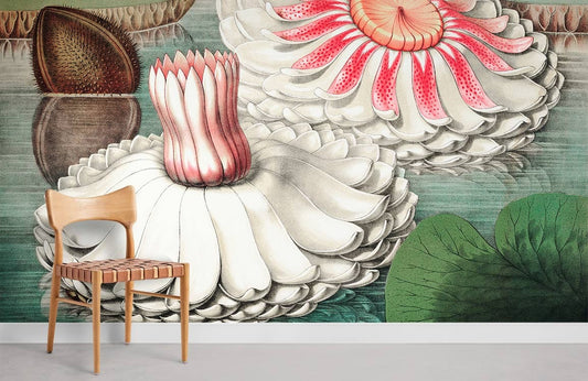 Chaise en bois avec siège en cuir tressé, dans le papier peint mural Victoria Rejia