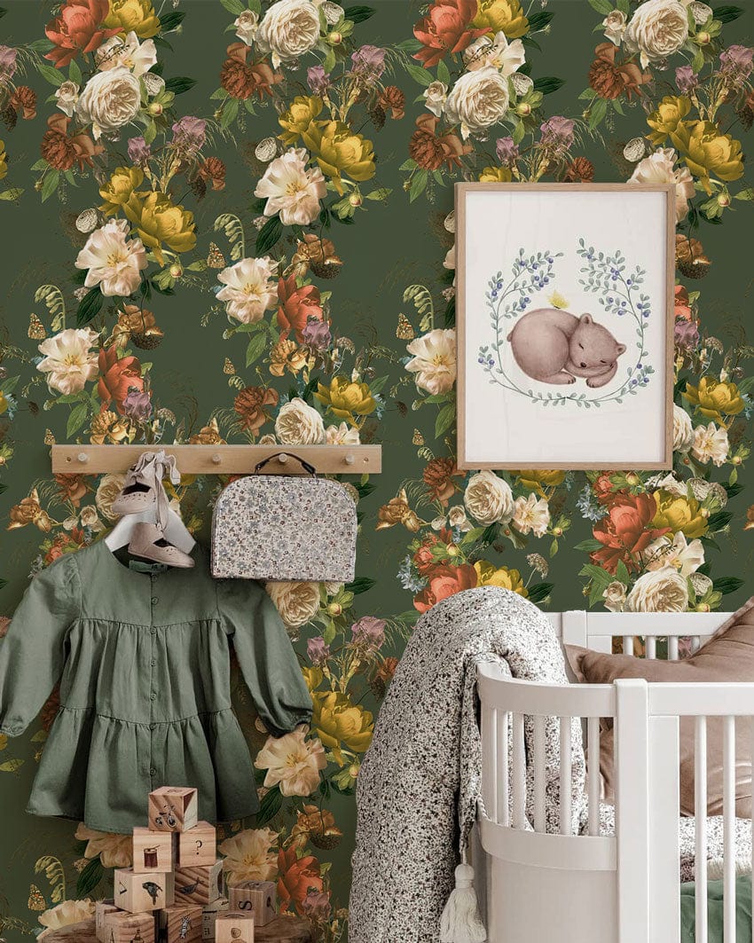 Papier peint mural avec motif floral vibrant, œuvre d’art pour décoration intérieure