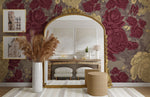 Papier peint mural vintage aux grandes pivoines et miroir doré - Vignette | Mr Papier Peint