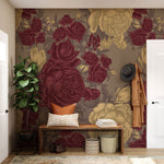 Papier peint mural vintage aux grandes pivoines et miroir doré - Vignette | Mr Papier Peint
