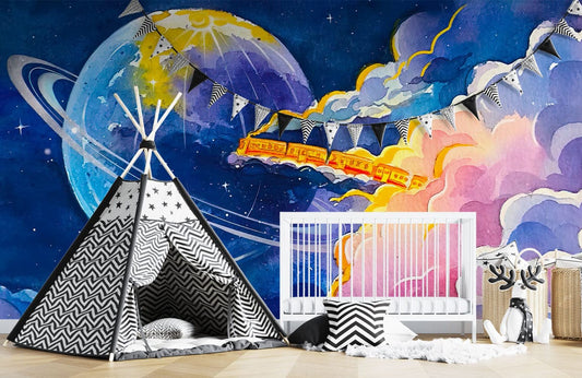 Tente de jeu pour enfants avec motif noir et blanc, idéal pour peinture murale voyage galactique