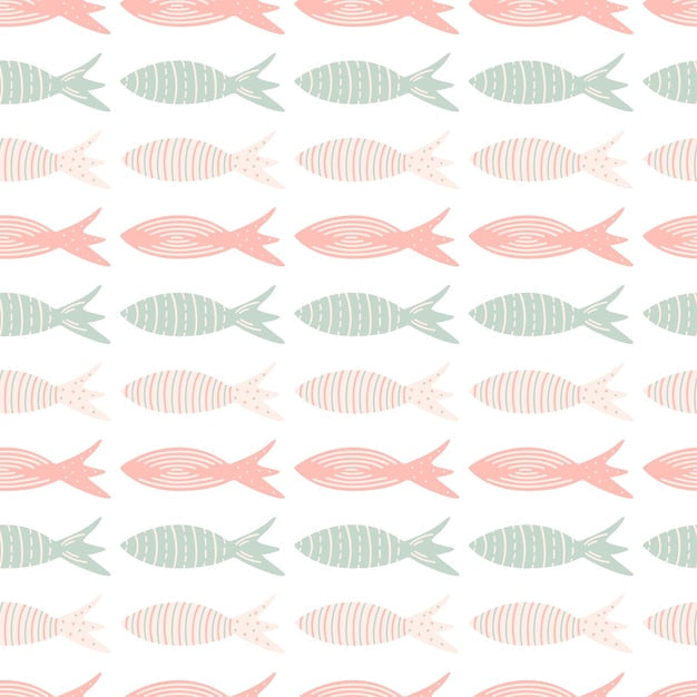 Papier peint sur mesure motif poissons rayés corail menthe