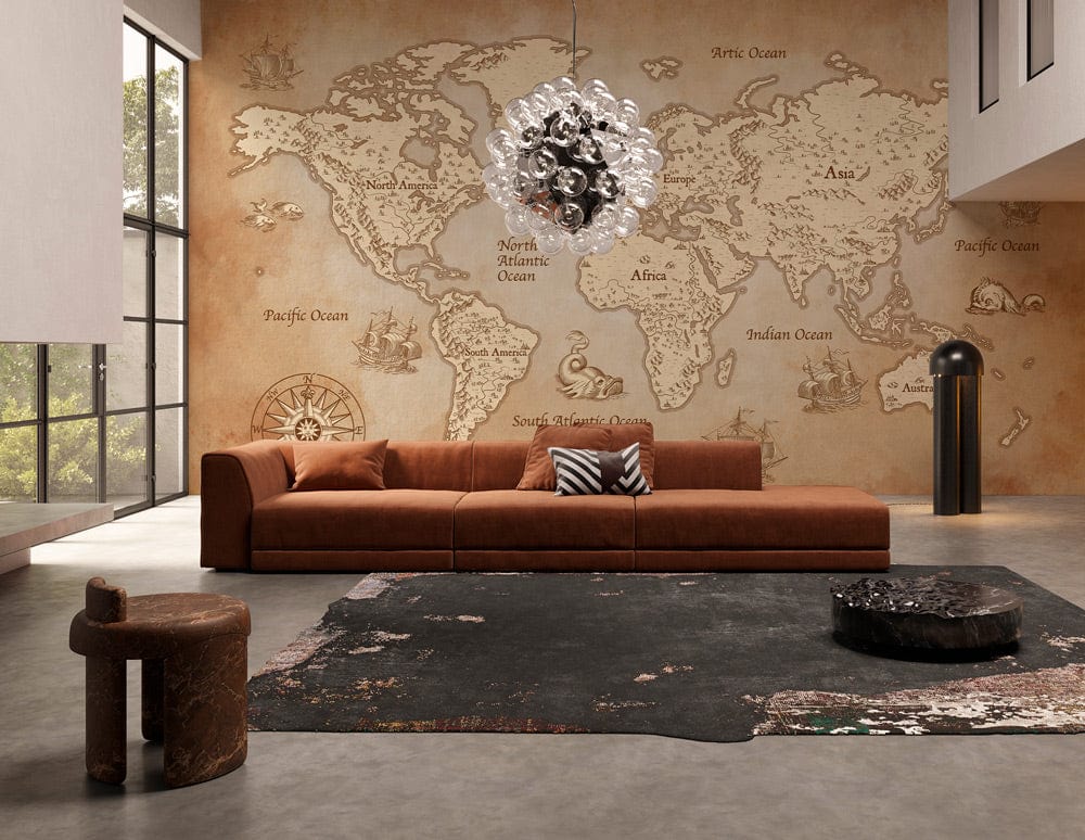 Canapé sectionnel rustique avec coussins, idéal avec papier peint nautique vintage