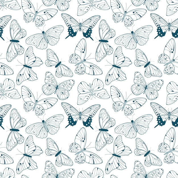 Papier peint Papillons Azur avec tissu motifs papillons bleus à contours blancs