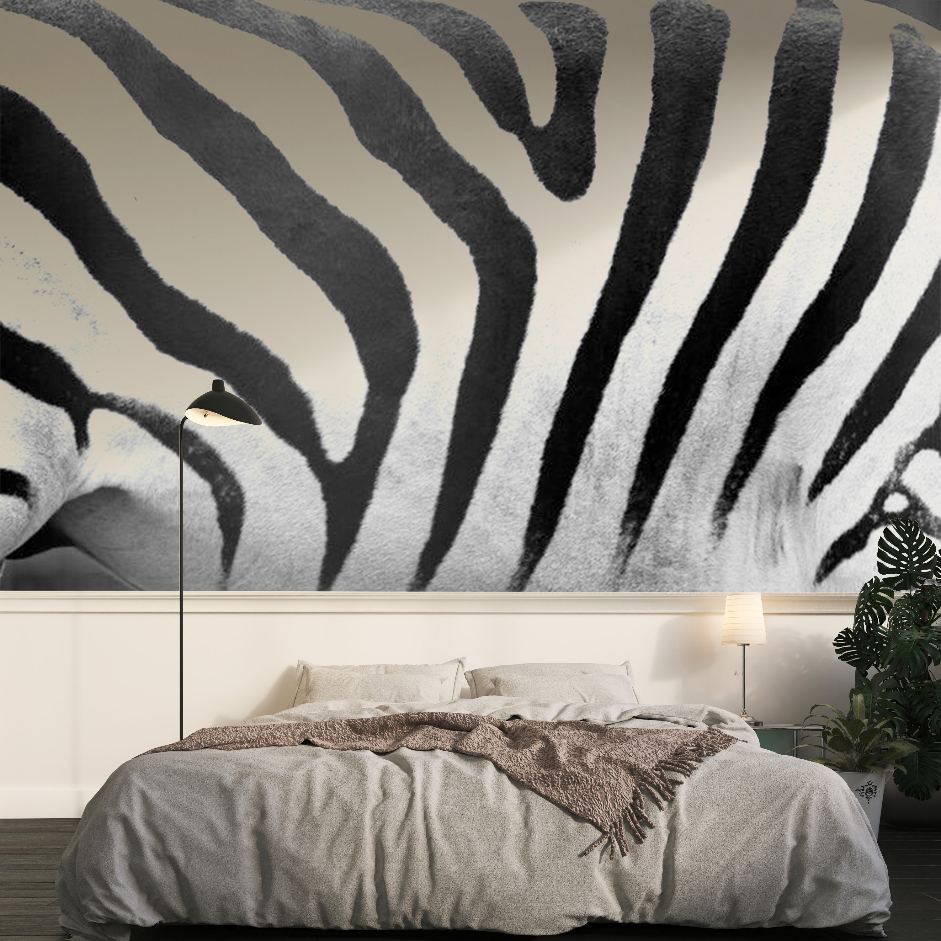 Papier peint peau de zèbre panoramique pour chambre moderne chez Mr Papier
