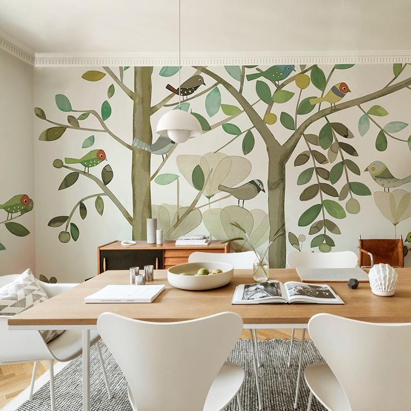Papier peint panoramique printanière de jeunes pousses pour décoration personnalisée dans une salle à manger