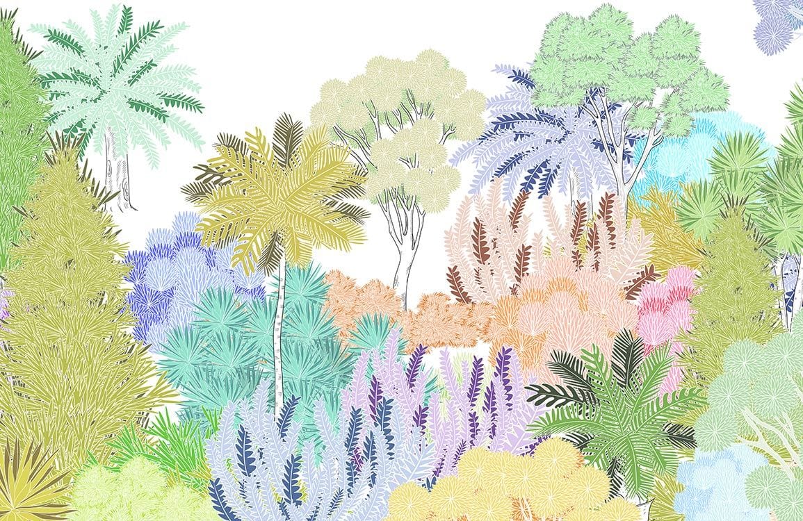 Papier Peint représentant une forêt tropicale colorée. - Le meilleur Papier peint panoramique Sur mesure