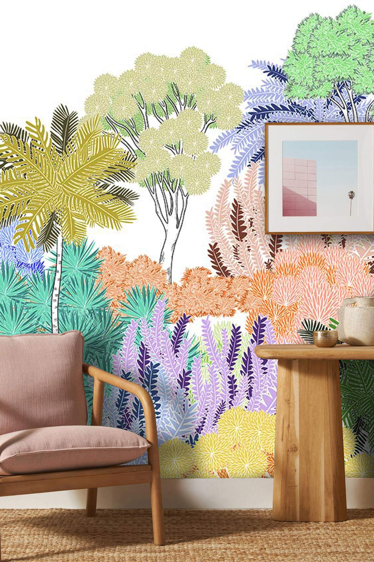 Papier Peint représentant une forêt tropicale colorée. - Le meilleur Papier peint panoramique Sur mesure