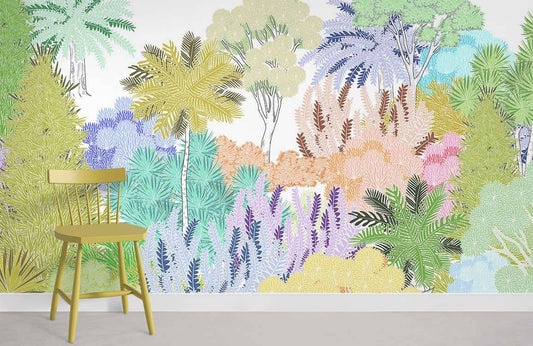 Papier Peint représentant une forêt tropicale colorée. - Le meilleur Papier peint panoramique Sur mesure