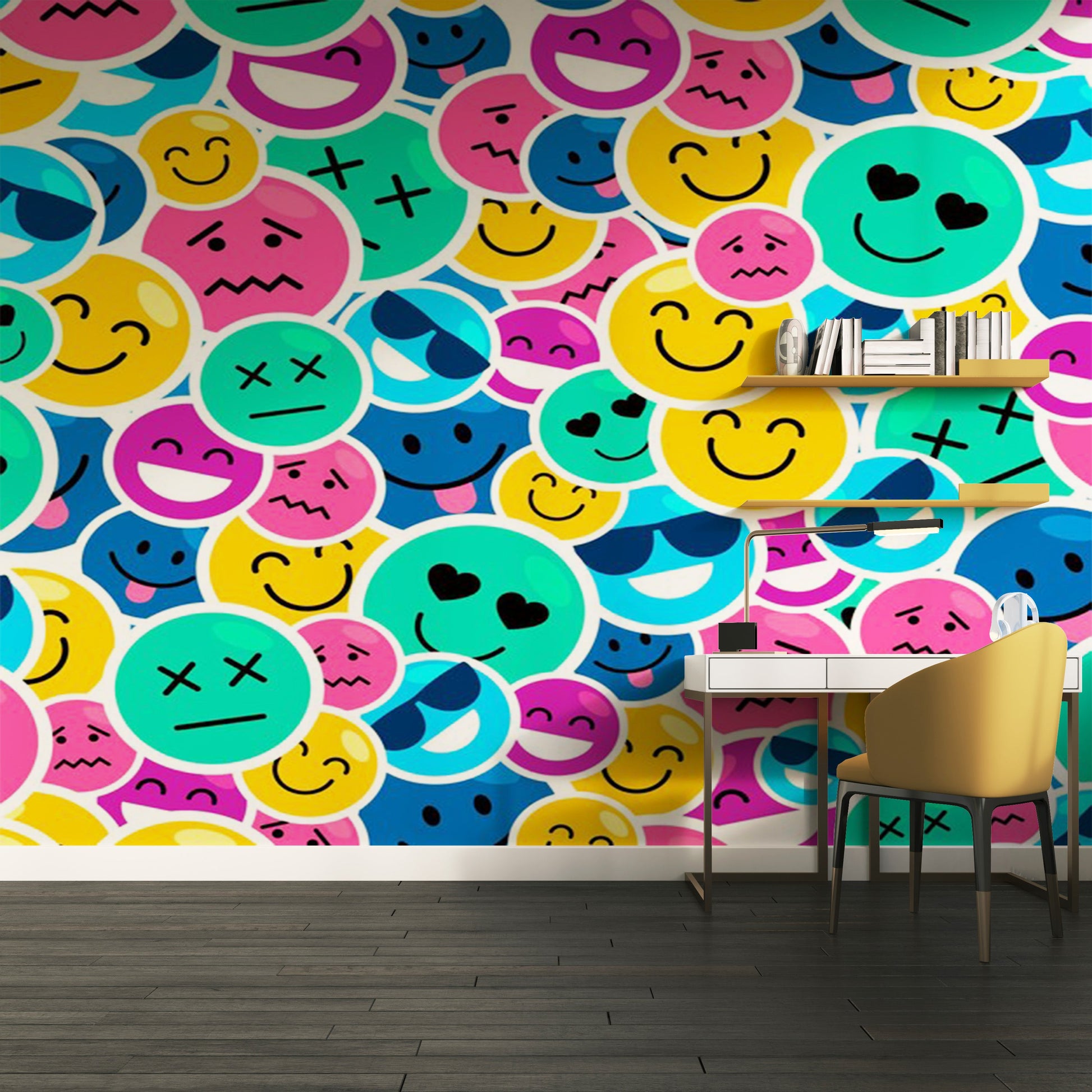 Papier Peint Smiley Coloré - Bonheur En Motifs - Le meilleur Papier peint panoramique Sur mesure