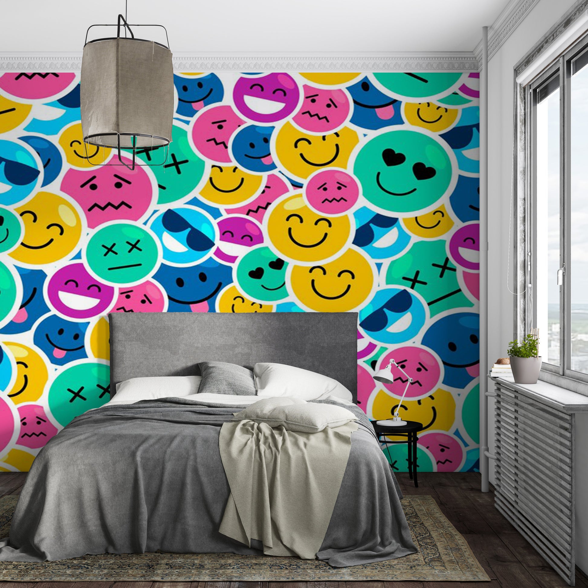 Papier Peint Smiley Coloré - Bonheur En Motifs - Le meilleur Papier peint panoramique Sur mesure