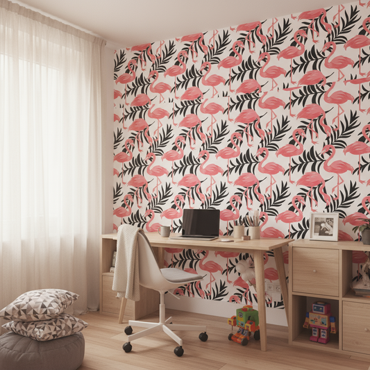 Papier peint Tropical flamand rose Palmiers Infini avec motif flamants roses