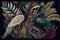 Papier peint tropical avec oiseaux exotiques et plumage élaboré dans un décor botanique luxuriant
