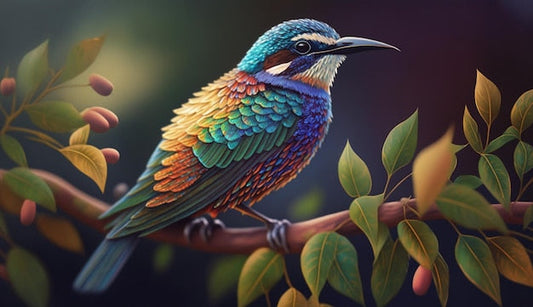 Papier Peint Vivace: Oiseaux Colorés en Branche - Le meilleur Papier peint panoramique Sur mesure