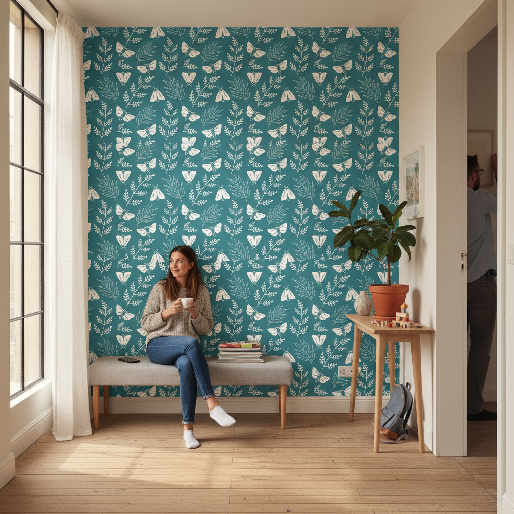 Papier peint Volée Bleue avec papillons blancs élégants