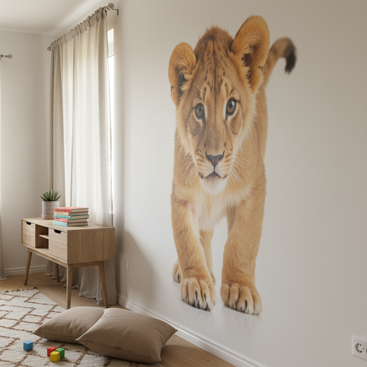 Mural léopard jeune roi pour chambre d’enfant, revêtement mural adorable
