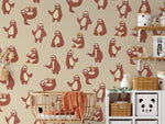 Papier peint mural paresseux rêveur sur fond marron bois et gris - Vignette | Mr Papier Peint