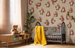 Papier peint mural paresseux rêveur sur fond marron bois et gris - Vignette | Mr Papier Peint