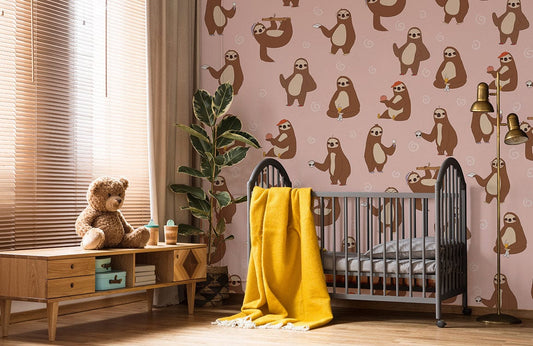 Paresseux sur une fresque murale rose - Le meilleur Papier peint panoramique Sur mesure