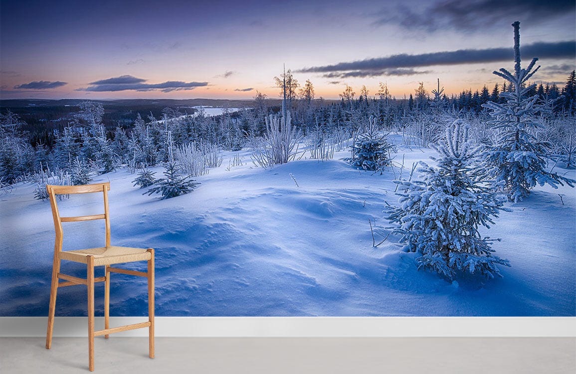 Paysage de neige au lever du jour - Papier peint mural - Le meilleur Papier peint panoramique Sur mesure