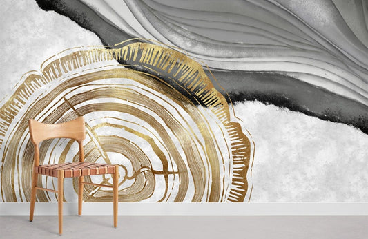 Peinture Murale Abstraite des Anneaux Annuels - Le meilleur Papier peint panoramique Sur mesure