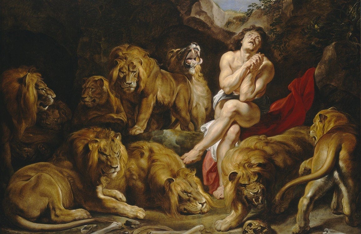 Peinture murale Daniel dans la fosse aux lions - Le meilleur Papier peint panoramique Sur mesure