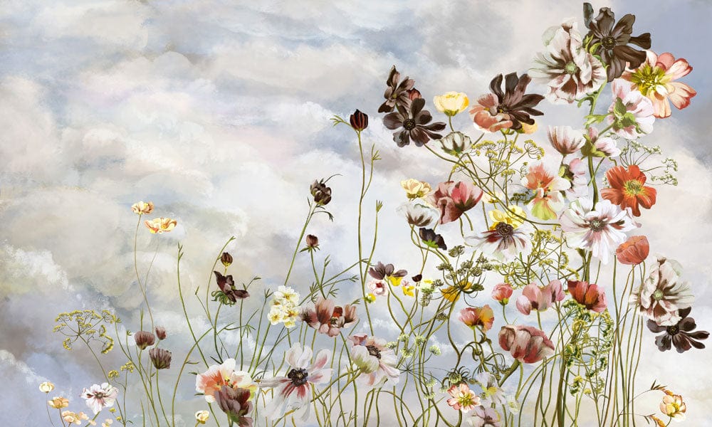 Peinture murale de bouquet de fleurs en watercolor pour papier peint panoramique ou sur mesure