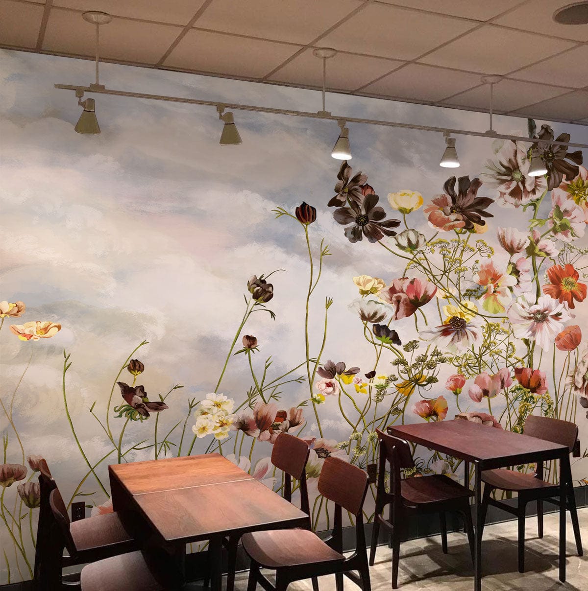 Peinture Murale de Bouquet de Fleurs, papier peint panoramique floral pour intérieur de café