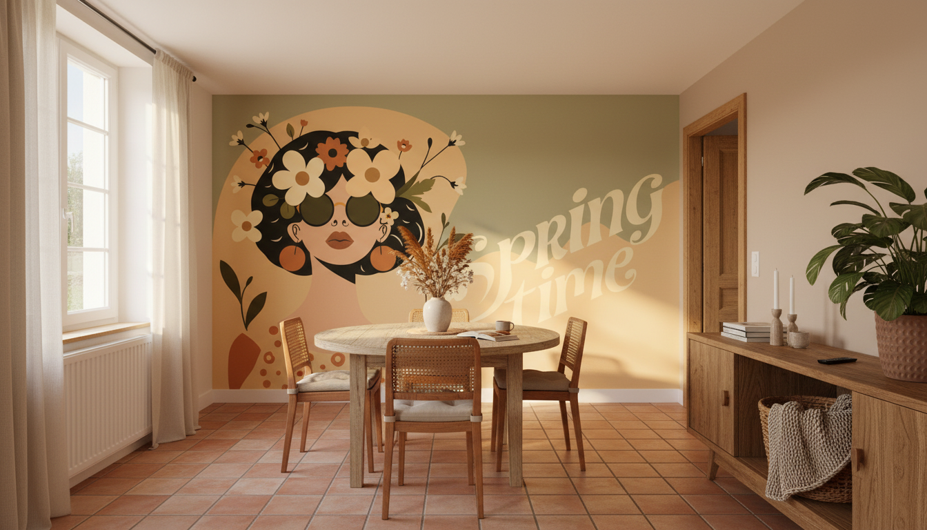 Femme florale stylisée sur papier peint panoramique qualité supérieure