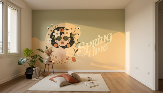 Papier peint panoramique de qualité supérieure : femme stylisée fleurie et Printemps Doux