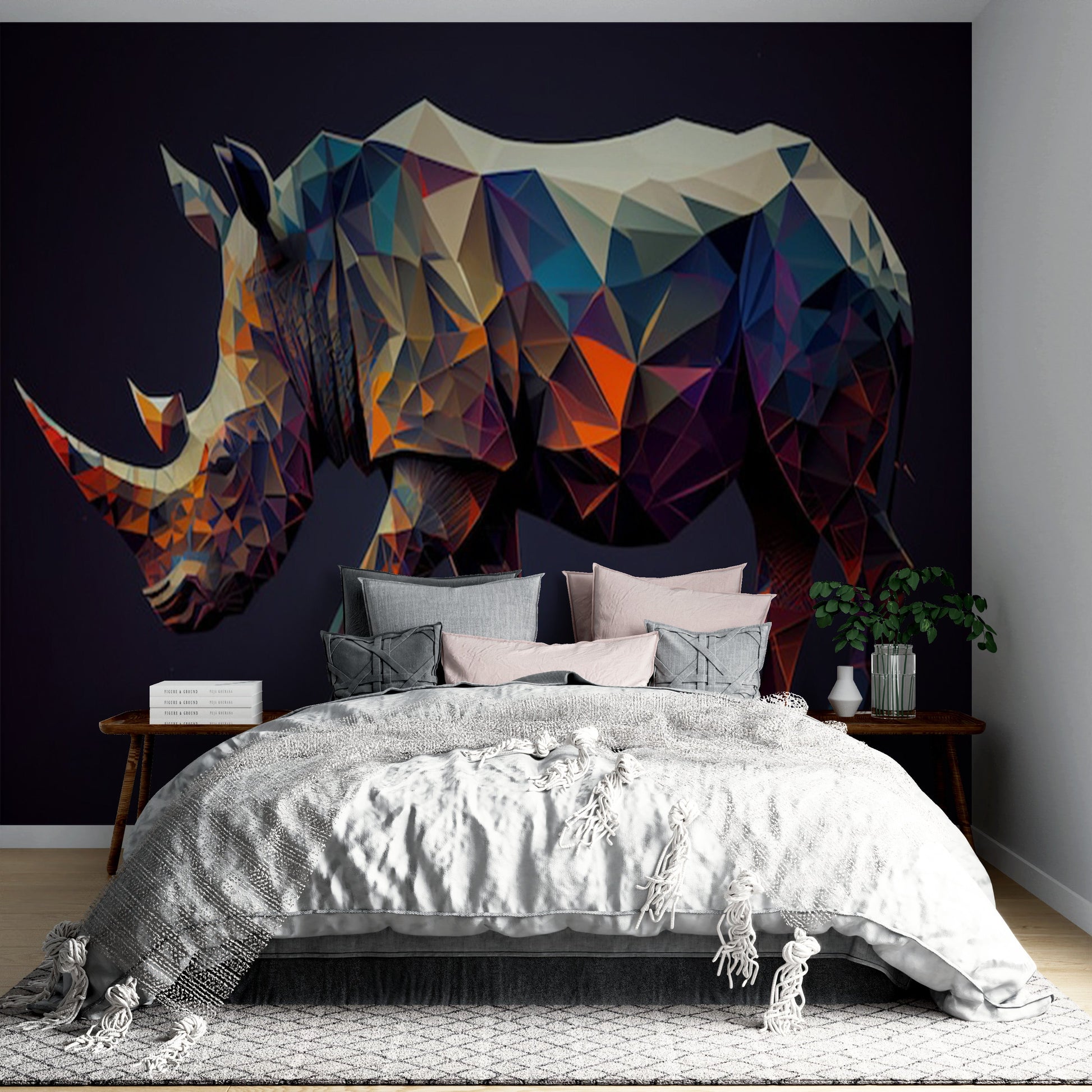 Rhinocéros Low Poly: Papier Peint Design et Tendance - Le meilleur Papier peint panoramique Sur mesure