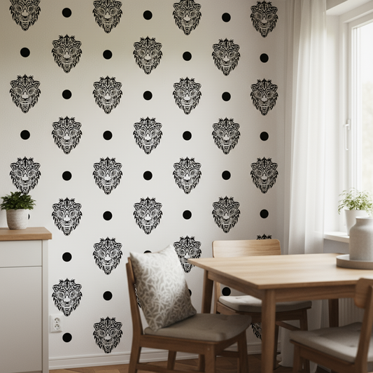 Papier peint lion tête noir et blanc pour chambre à coucher