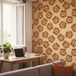 Papier peint panoramique Lion beige accents orange Afrique sauvage - Vignette | Mr Papier Peint