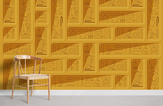 Chaise en bois avec siège tissé, idéal pour un papier peint panoramique sur mesure