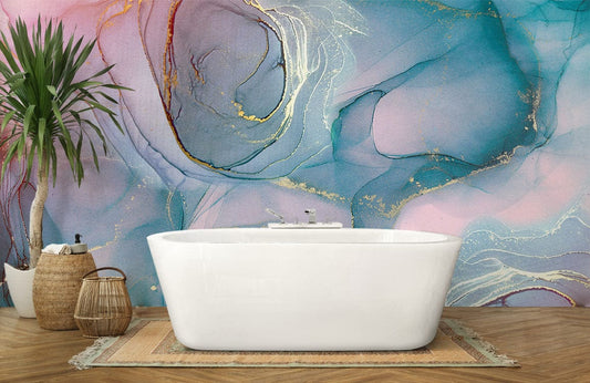 Baignoire blanche rectangulaire avec rebord flared, idéale pour tapisserie murale Fil Brumeux