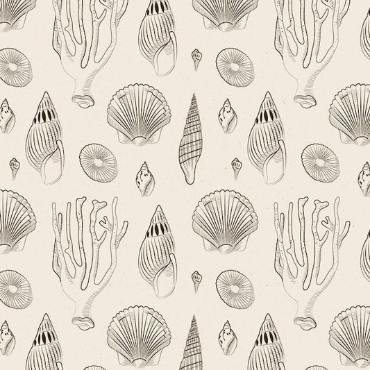 Tapisserie rétro coquillages avec motifs conchyliens, charme vintage, design élégant