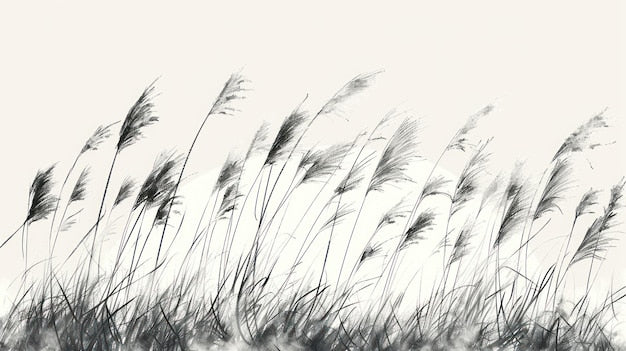 Herbes Pampa noires dans le vent sur ciel blanc, papier peint panoramique