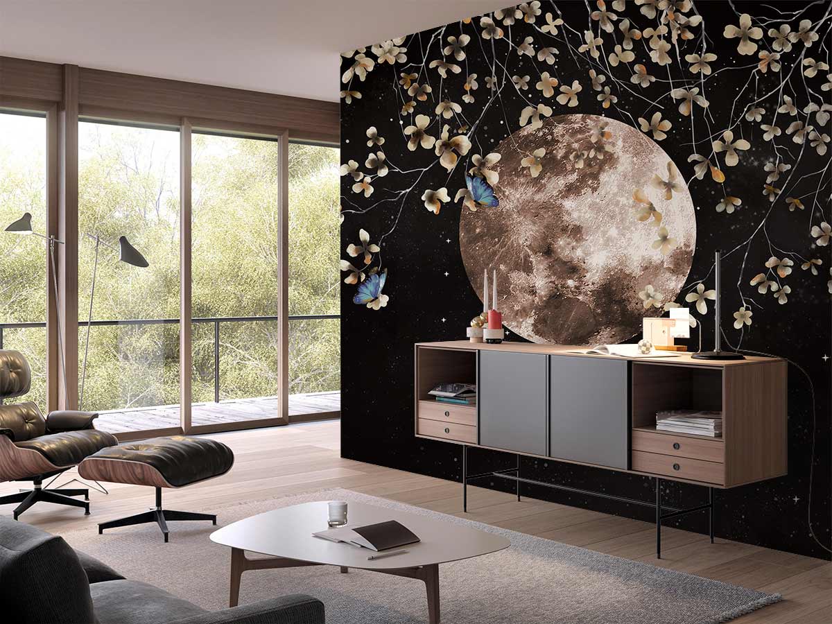 Vue Nocturne de la Lune II - Papier Peint Mural - Le meilleur Papier peint panoramique Sur mesure