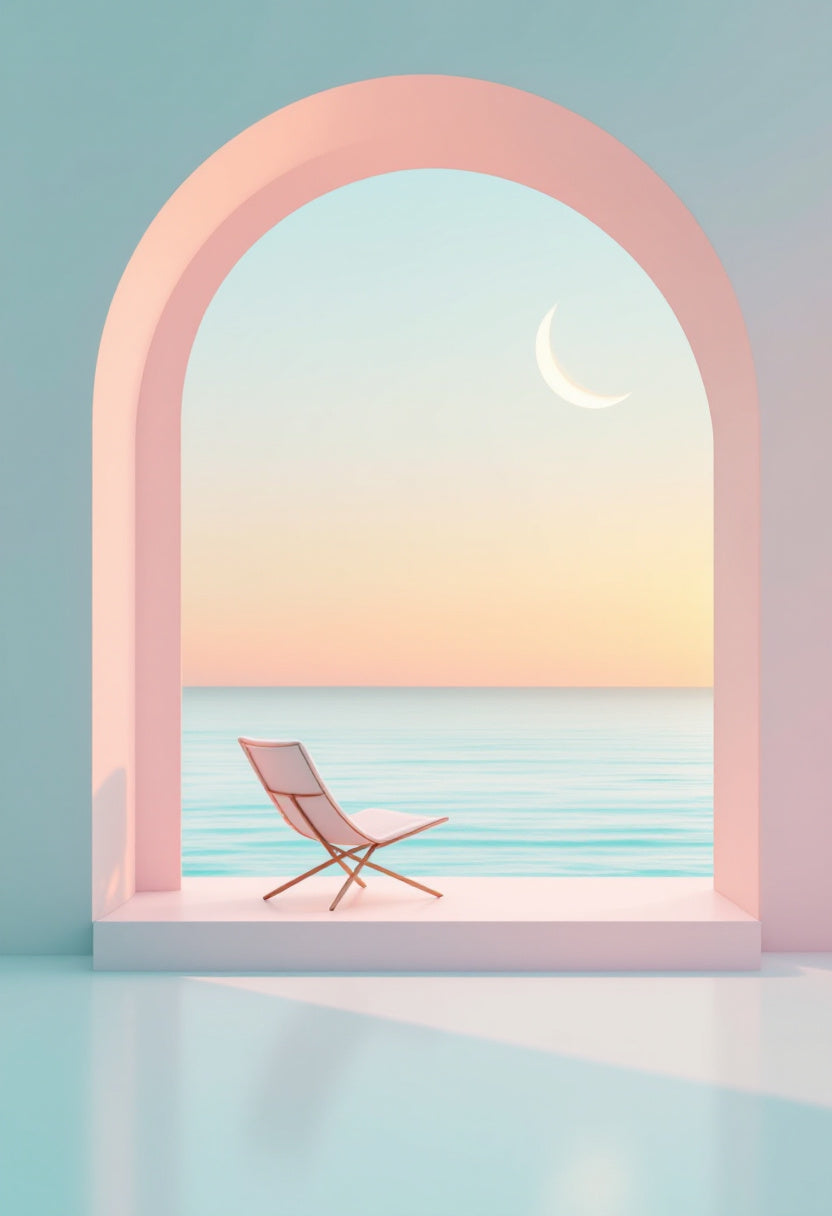 Vue Sublime papier peint panoramique d’une arche rose avec fauteuil vue océan